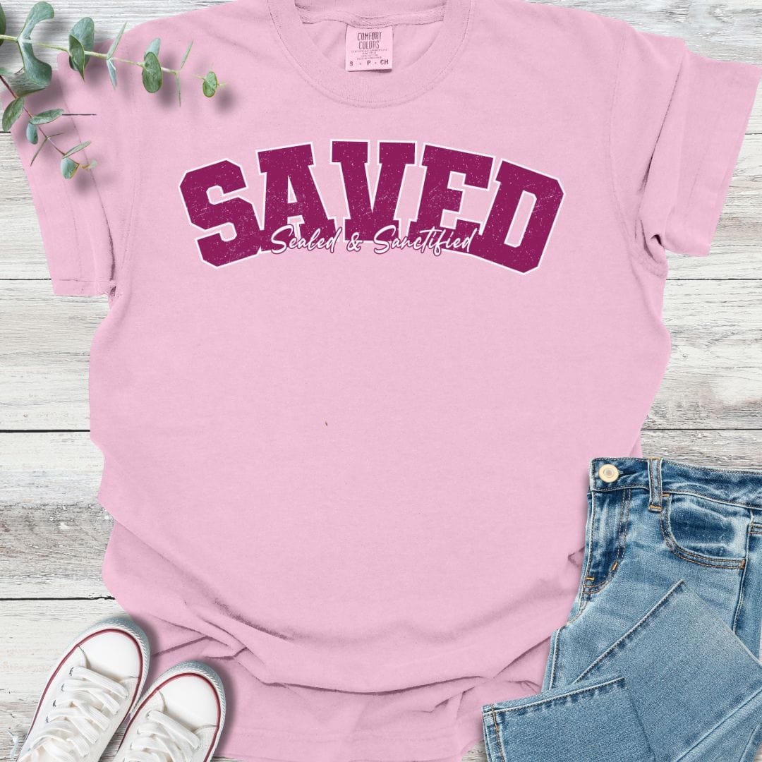 Saved & Sealed T-Shirt in Blossom - Christian graphic tee