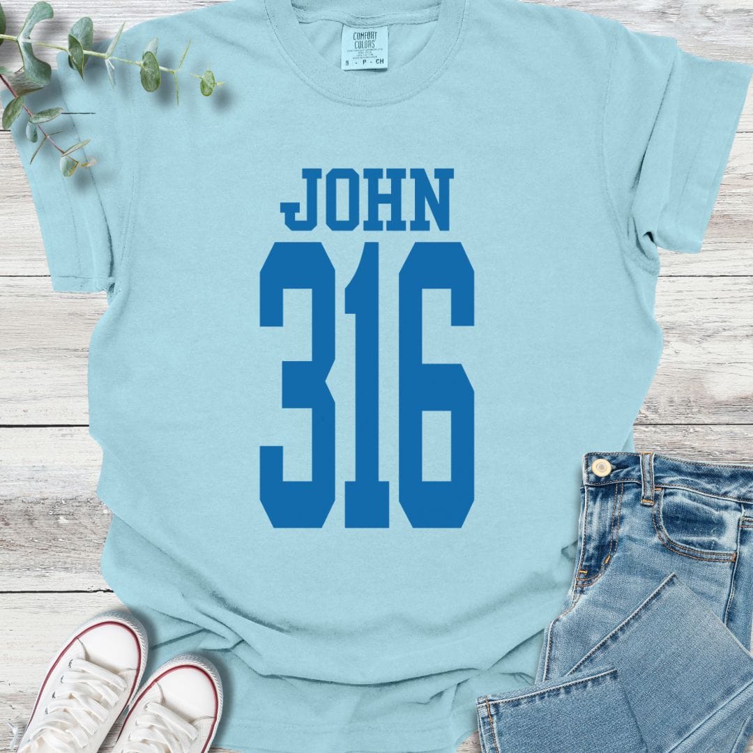 John 316 Varsity T-shirt in Chambray - Christian graphic tee