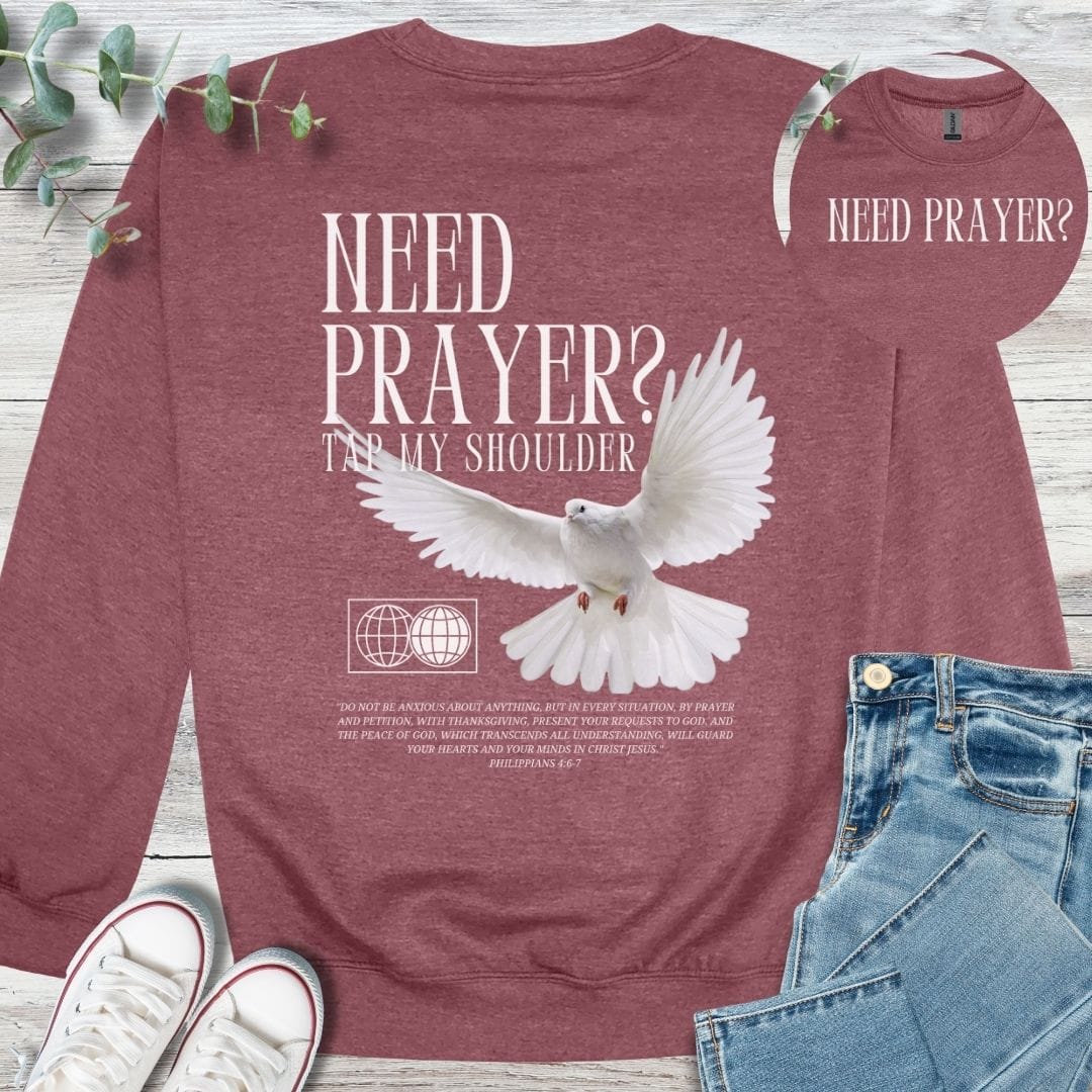 Let's Pray Sweatshirt in Heather Sport Dark Maroon - Christian graphic sweatshirt