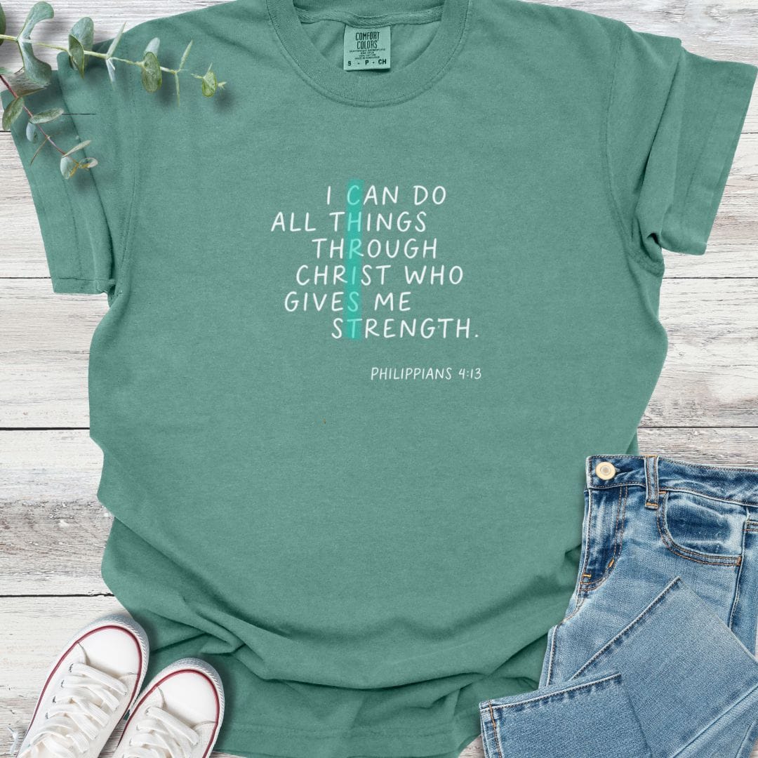 Philippians 413 T-shirt in Light Green - Christian graphic tee
