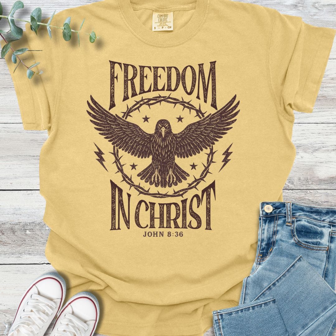 True Freedom T-shirt in Mustard - Christian graphic tee