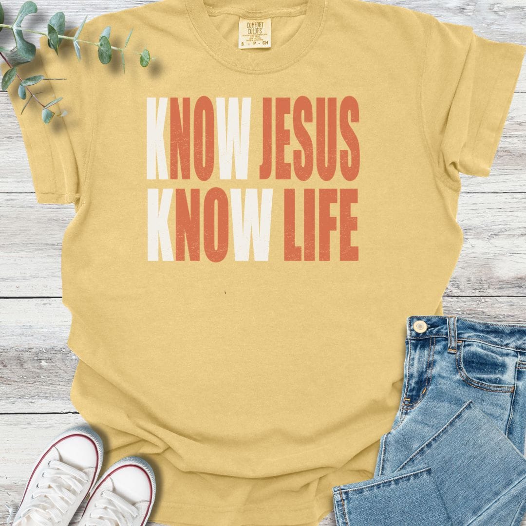 Know Life T-shirt in Mustard - Christian graphic tee
