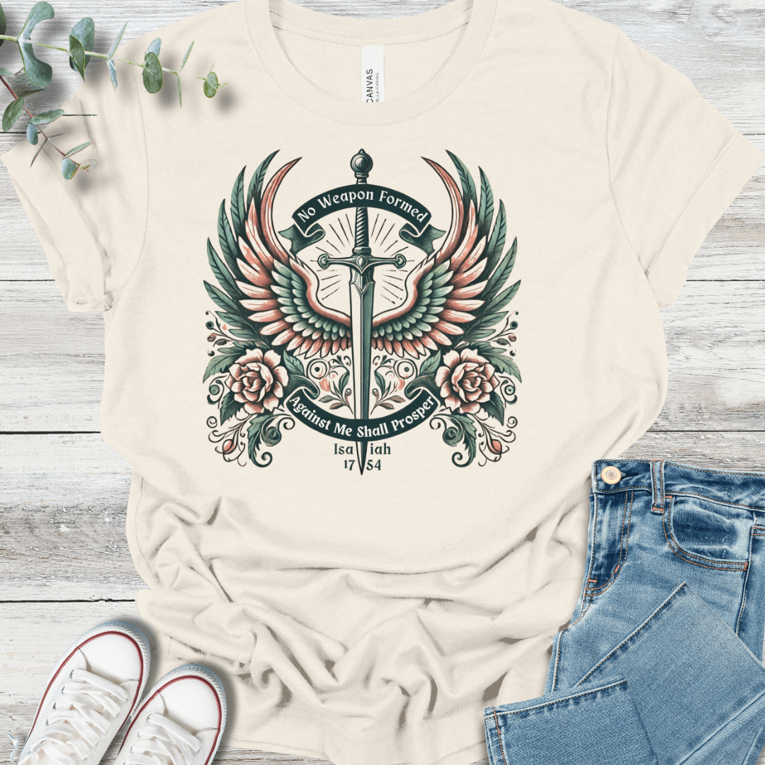 No Weapon T-Shirt in Natural - Christian graphic tee
