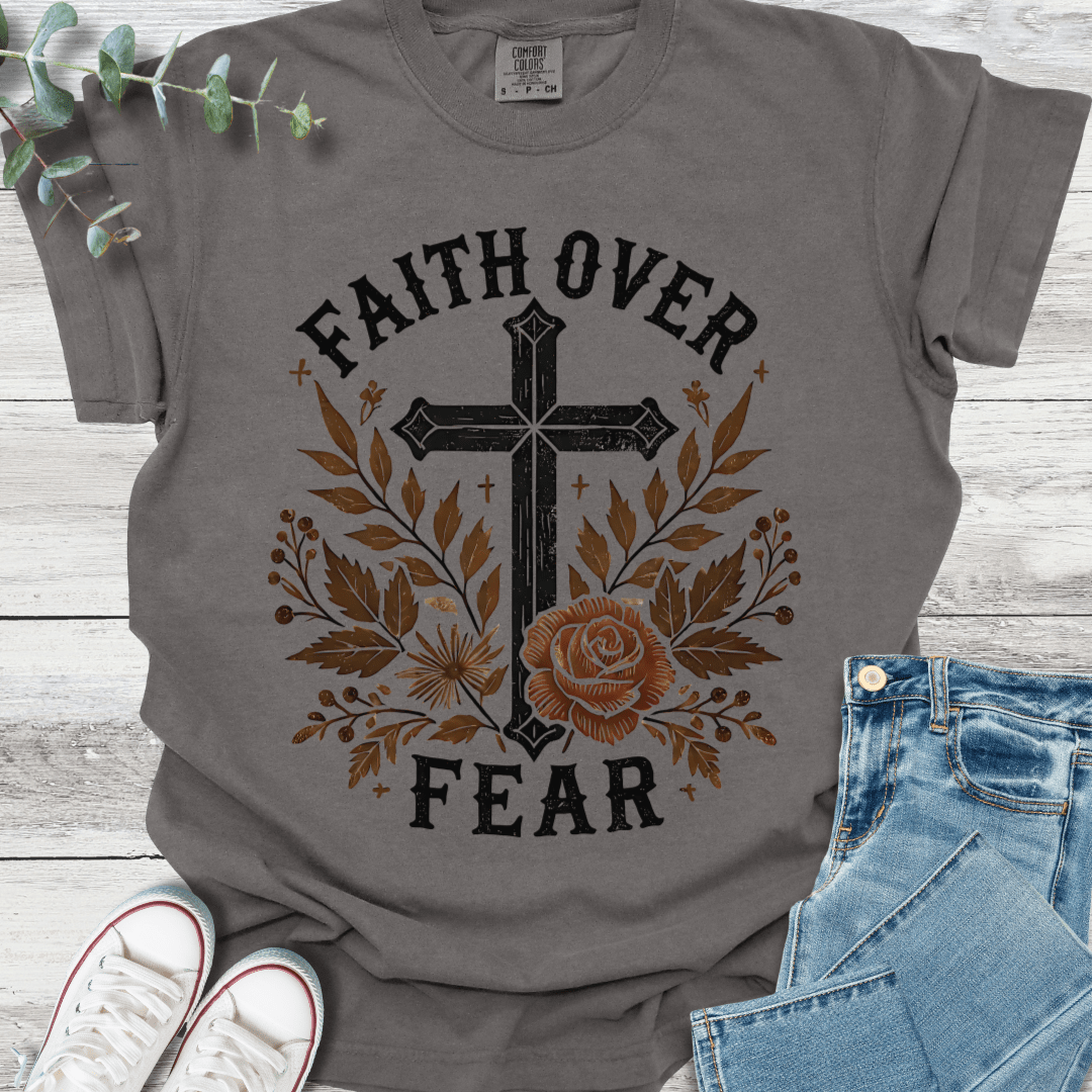 Faith Over Fear T-Shirt in Pepper - Christian graphic tee