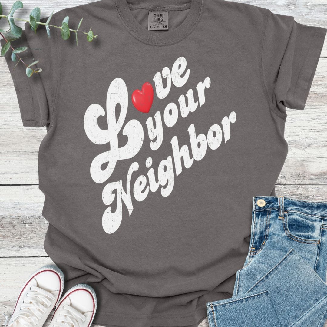 Love Your Neighbor T-shirt in Pepper - Christian graphic tee
