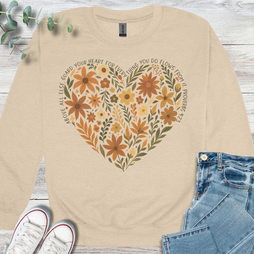 Autumn Heart Sweatshirt in Sand - Christian graphic sweatshirt