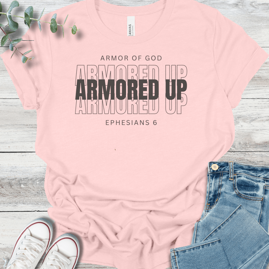 Armored Up T-Shirt in Soft Pink - Christian graphic tee