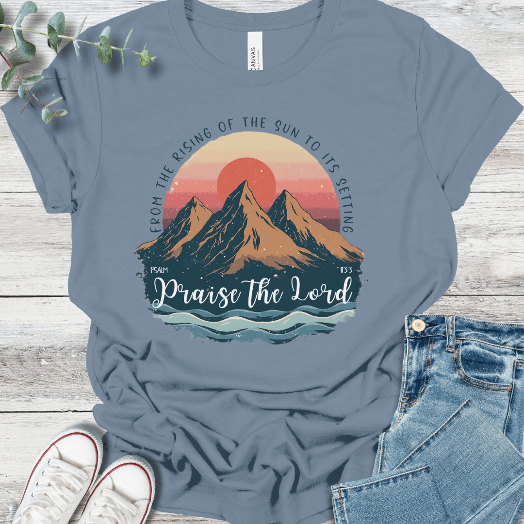Rising Sun T-Shirt in Steel Blue - Christian graphic tee