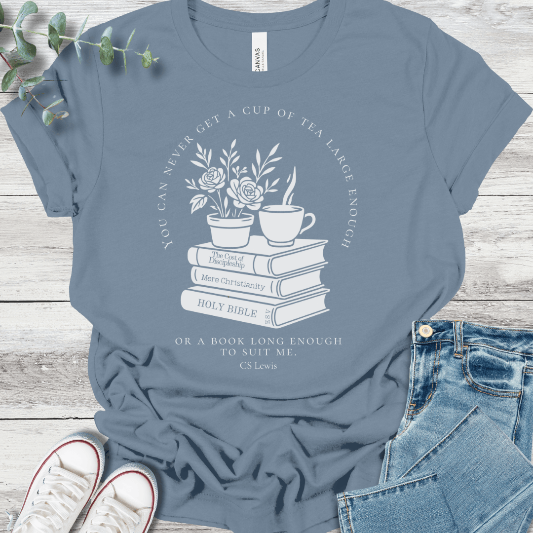Cup of Theology T-Shirt in Steel Blue - Christian graphic tee