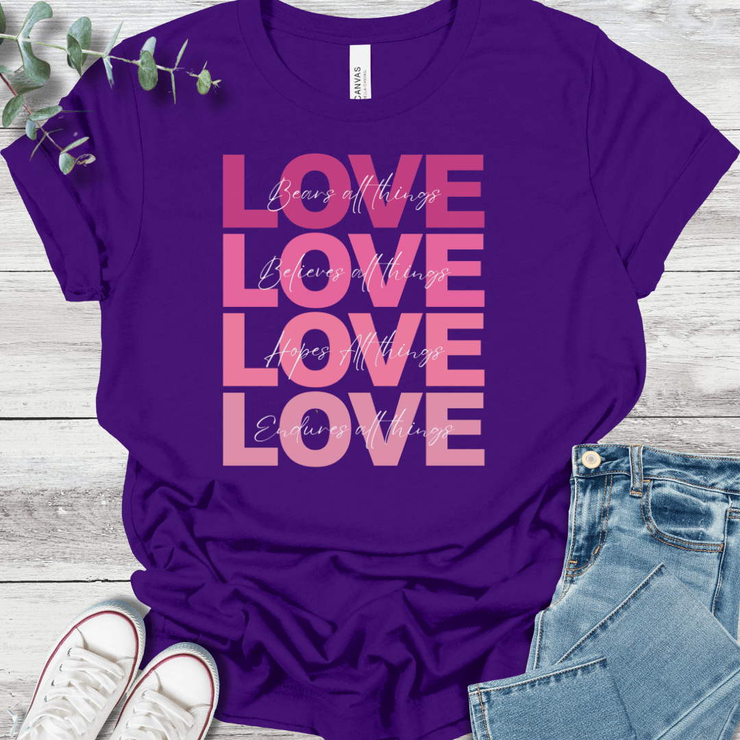 Love In Action T-Shirt in Team Purple - Christian graphic tee