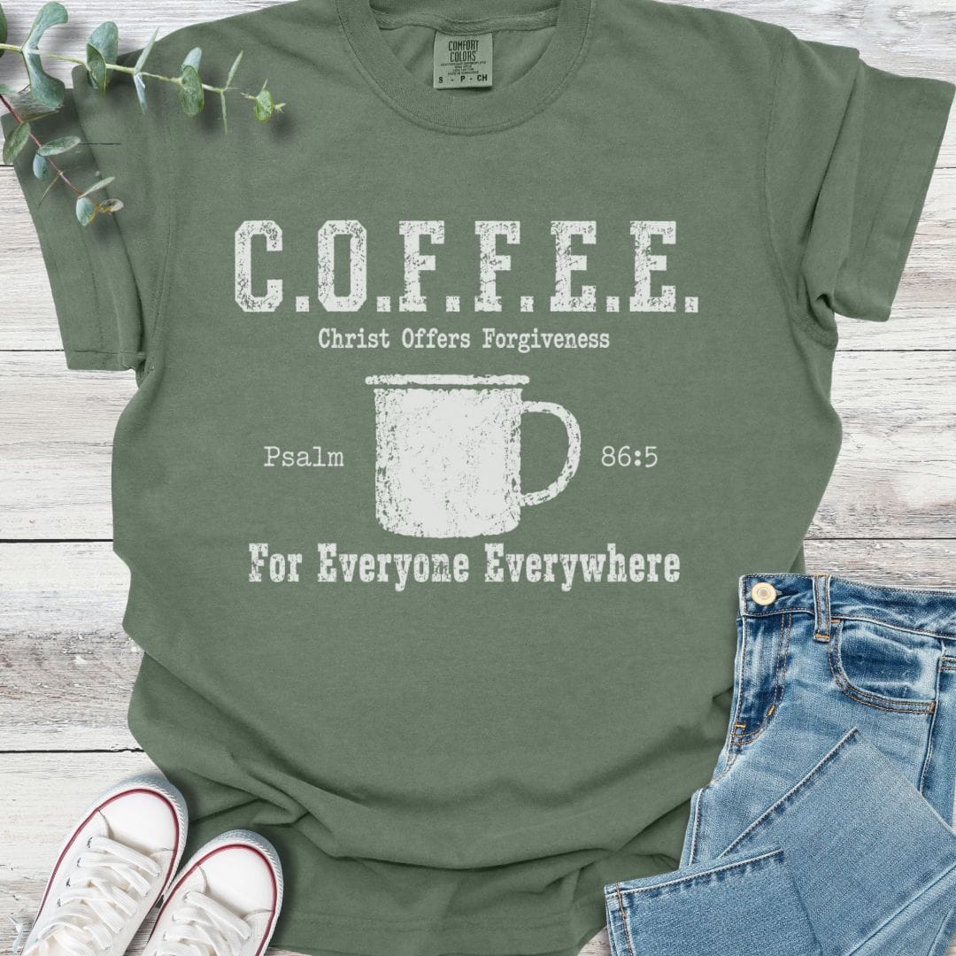 Cup Of Forgiveness T-Shirt in Moss - Christian graphic tee