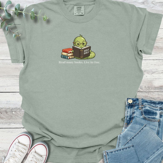 Bible Bookworm T-shirt in Bay - Christian graphic tee