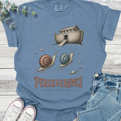Perseverance T-shirt in Blue Jean - Christian graphic tee