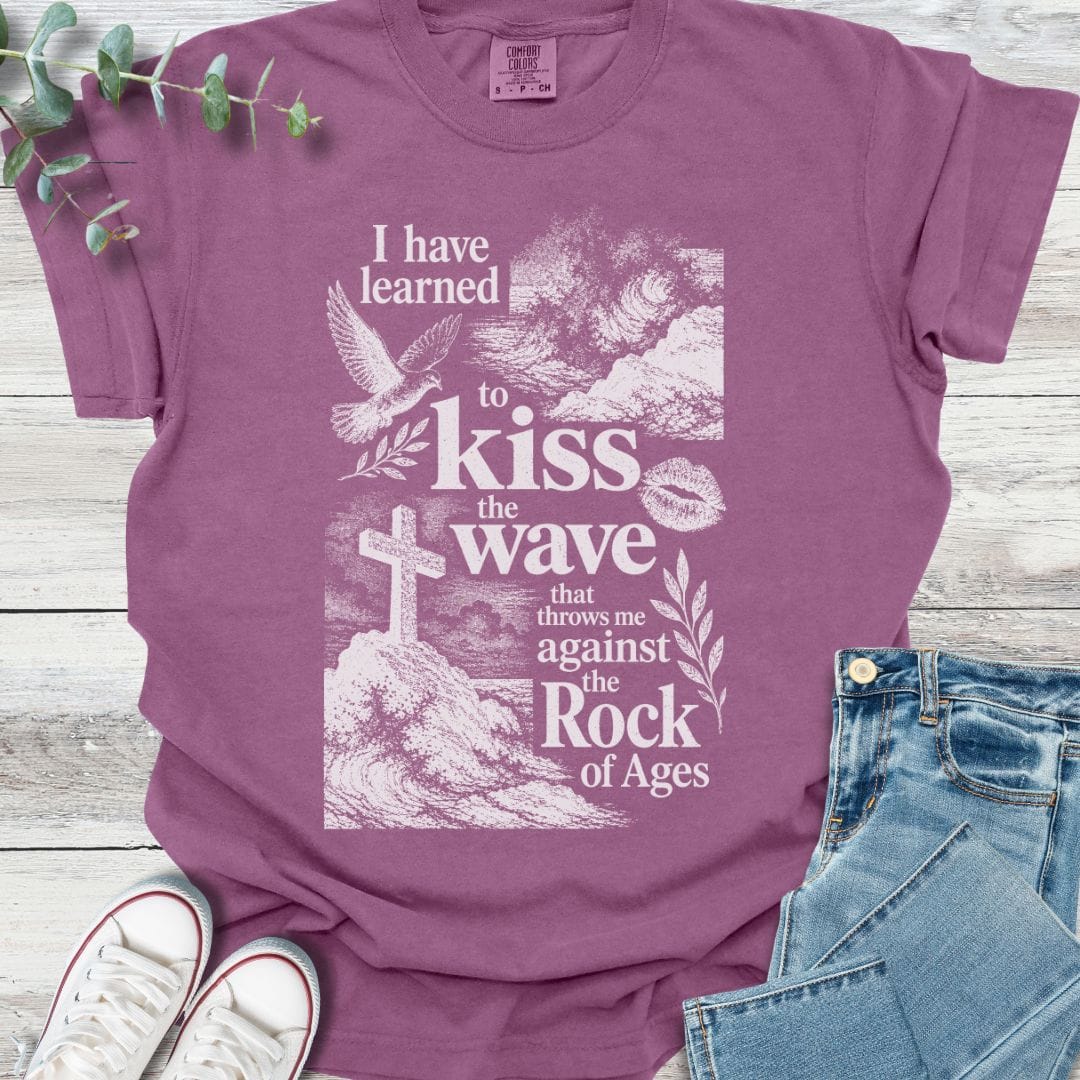 Rock of Ages T-shirt in Berry - Christian graphic tee