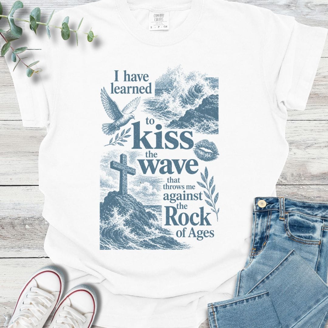 Rock of Ages T-shirt in White - Christian graphic tee