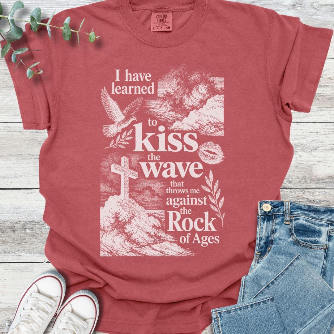 Rock of Ages T-shirt in Crimson - Christian graphic tee