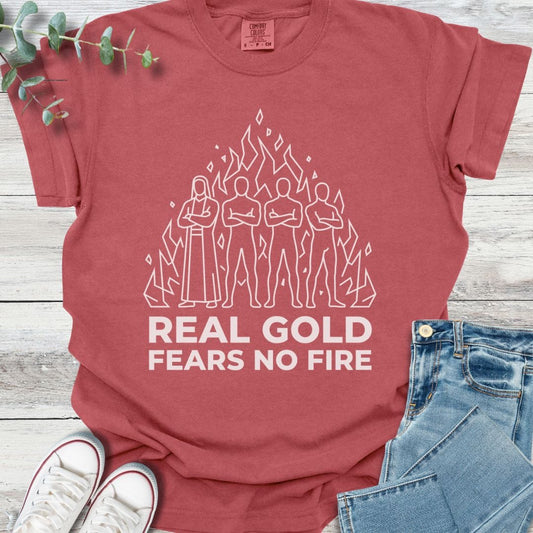 True Gold T-shirt in Crimson - Christian graphic tee