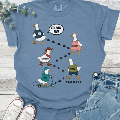 Follow Me T-Shirt in Blue Jean - Christian graphic tee
