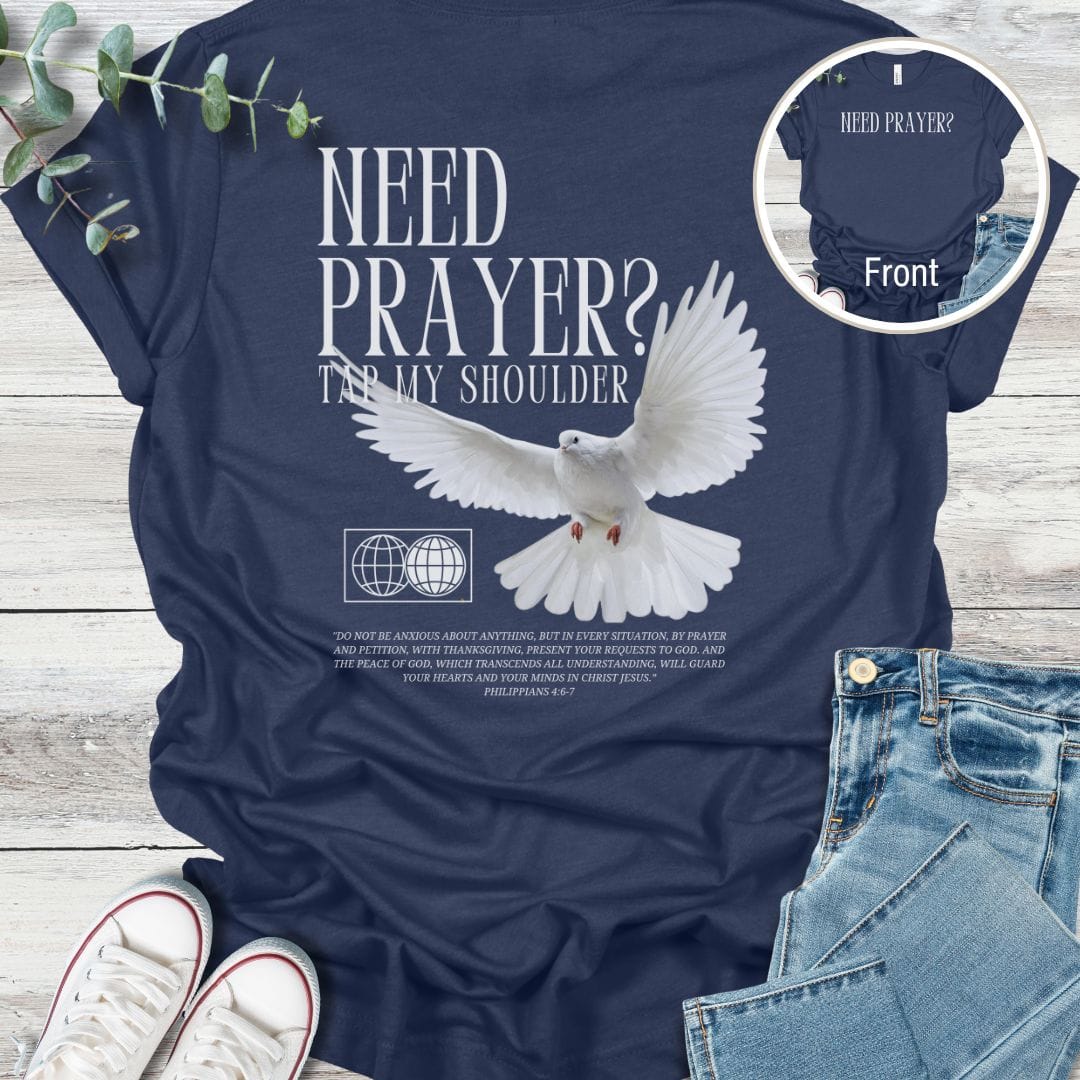 Let's Pray T-Shirt in Heather Navy - Christian graphic tee