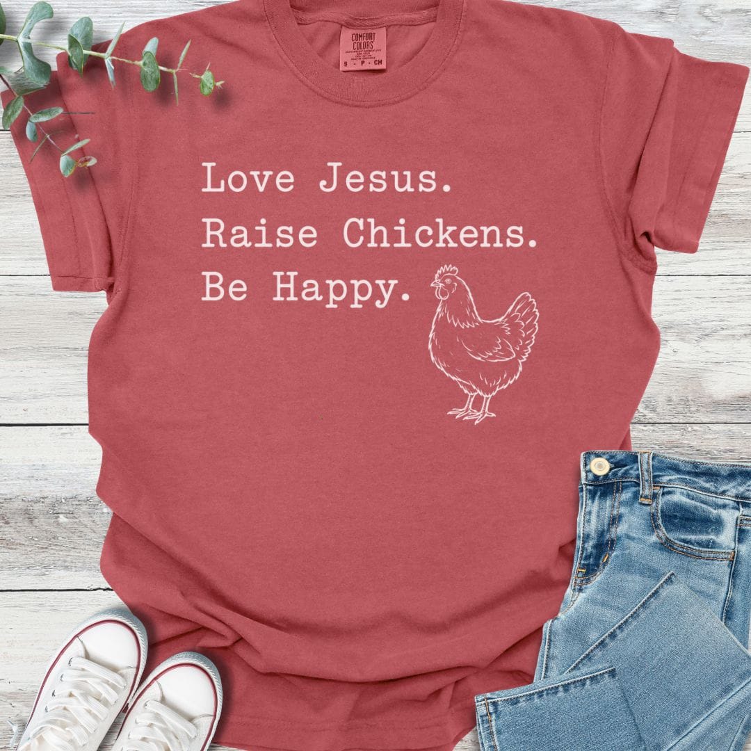 Raising Chickens T-Shirt in Crimson - Christian graphic tee