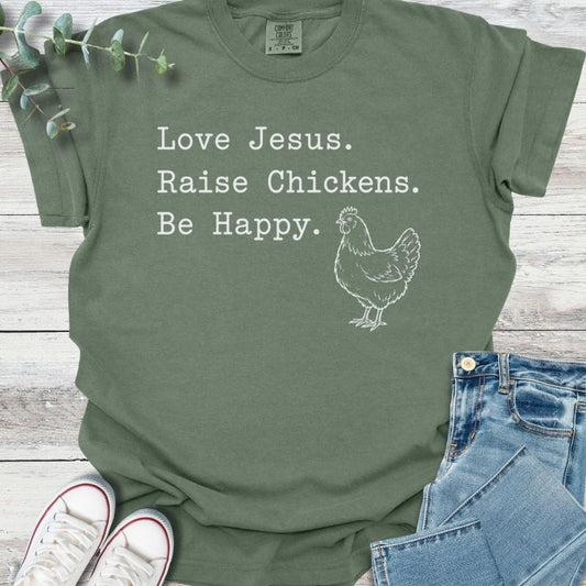Raising Chickens T-Shirt in Moss - Christian graphic tee