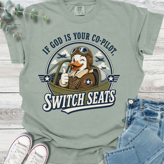 God Is My Pilot T-Shirt in Bay - Christian graphic tee