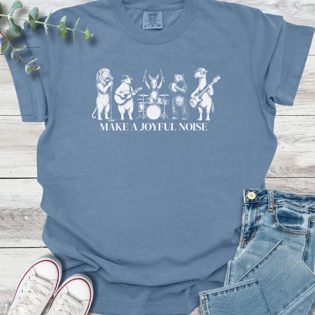 Joyful Noise T-Shirt in Blue Jean - Christian graphic tee