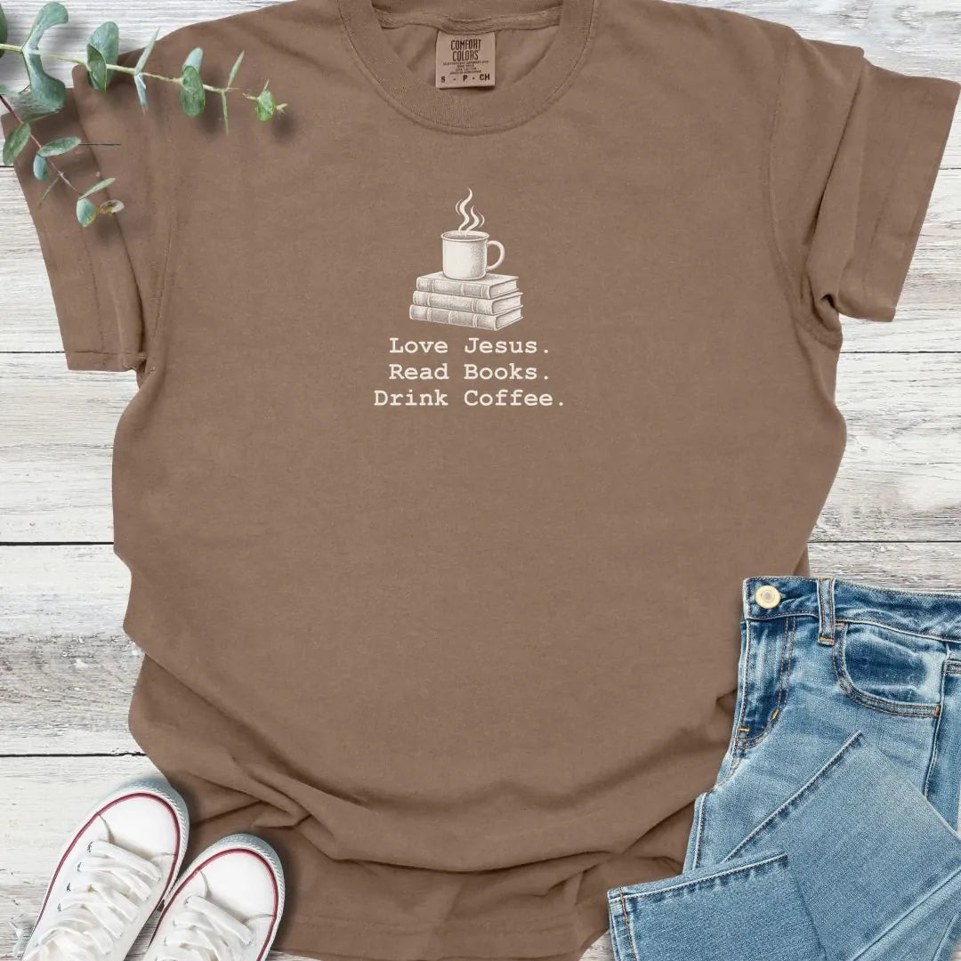Jesus. Books. Coffee - Christian graphic tee