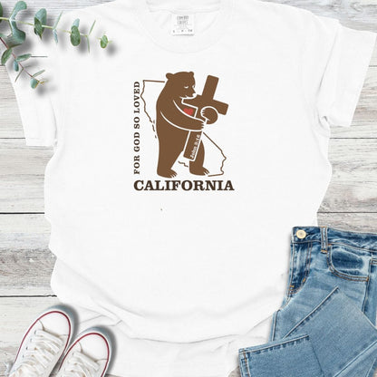 God Loves California T-Shirt in White - Christian graphic tee