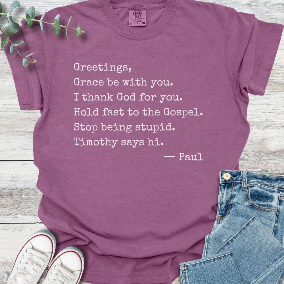 Paul's Letter Template T-Shirt in Berry - Christian graphic tee