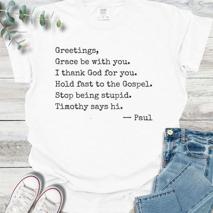Paul's Letter Template T-Shirt in White - Christian graphic tee
