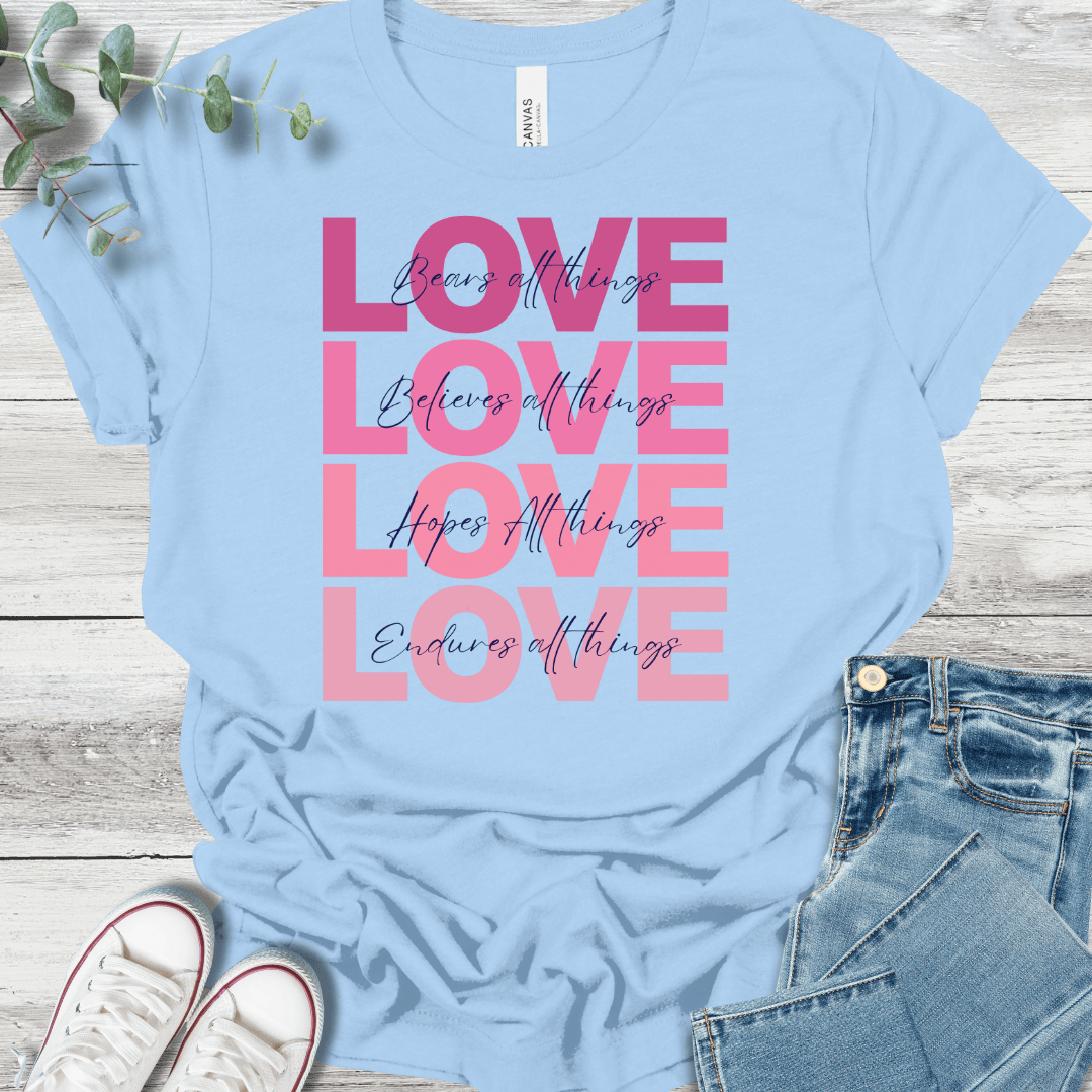 Love In Action T-Shirt in Baby Blue - Christian graphic tee