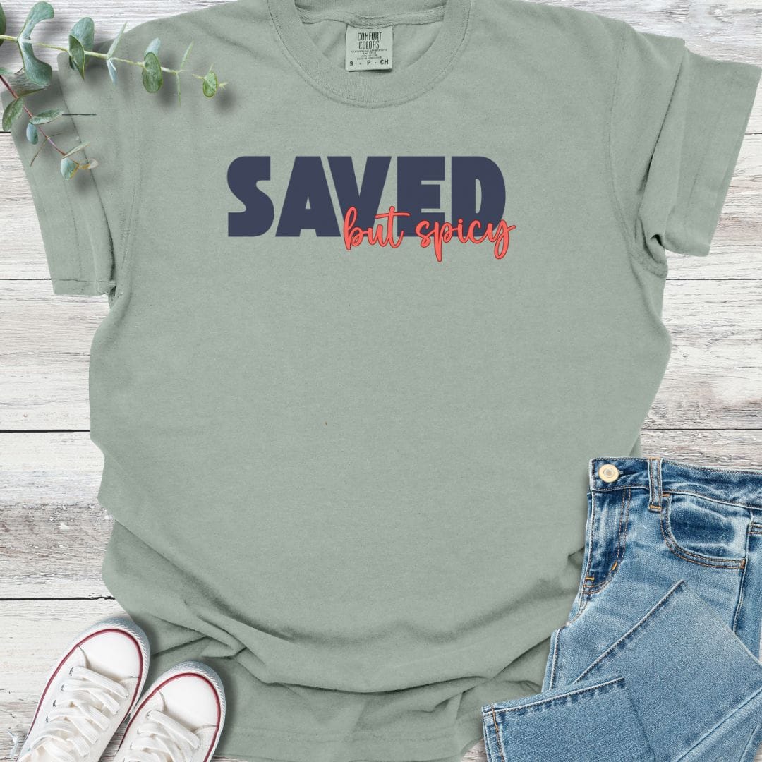 Saved & Spicy T-shirt in Bay - Christian graphic tee