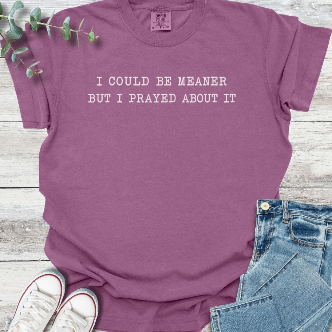 Prayed About It T-Shirt in Berry - Christian graphic tee
