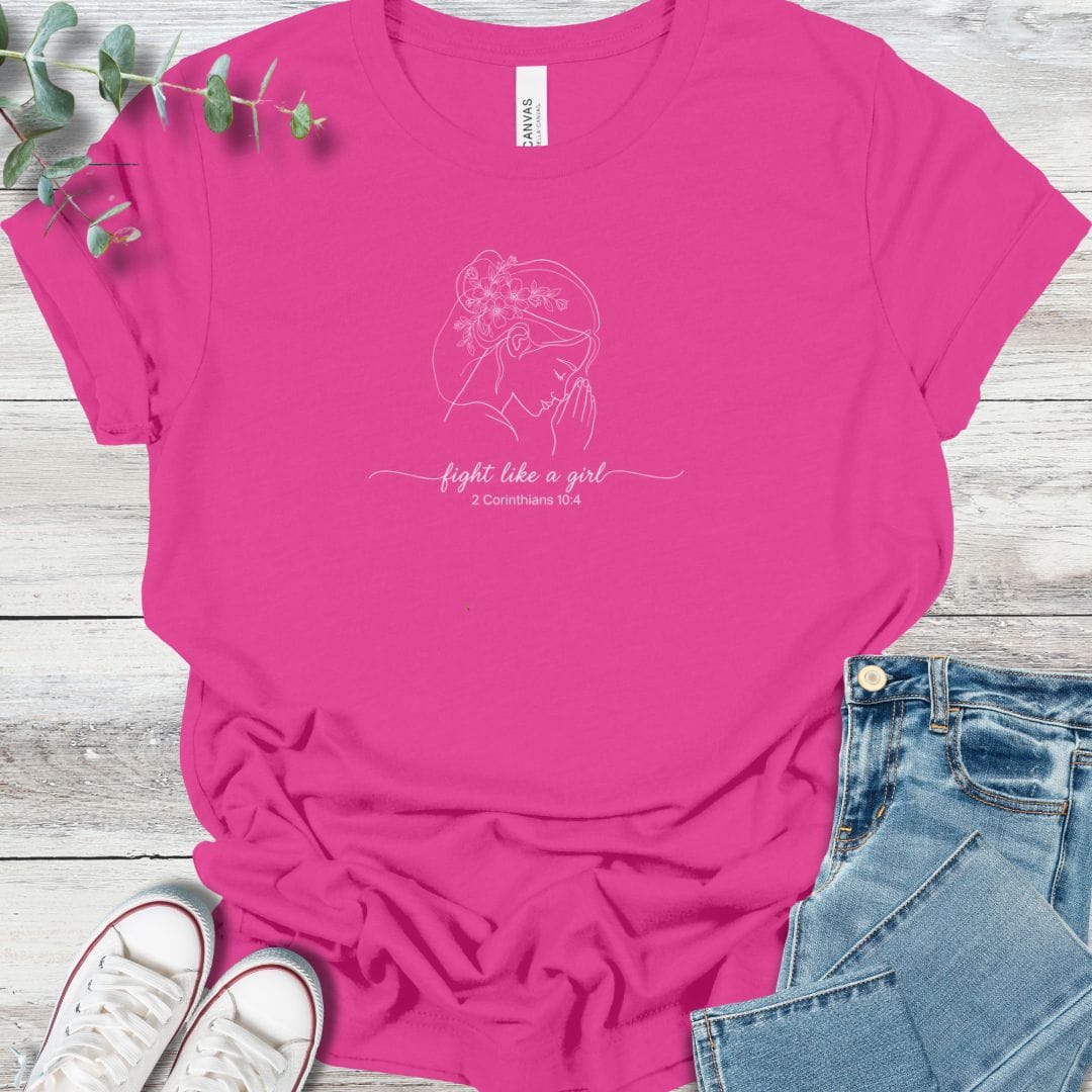 Fight Like A Girl T-Shirt in Berry - Christian graphic tee