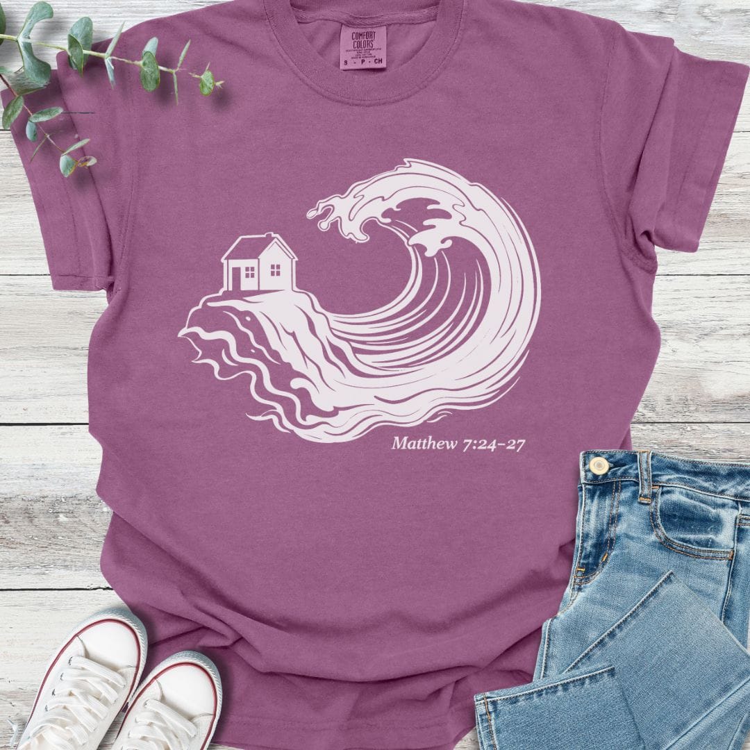 Built On Rock T-shirt in Berry - Christian graphic tee