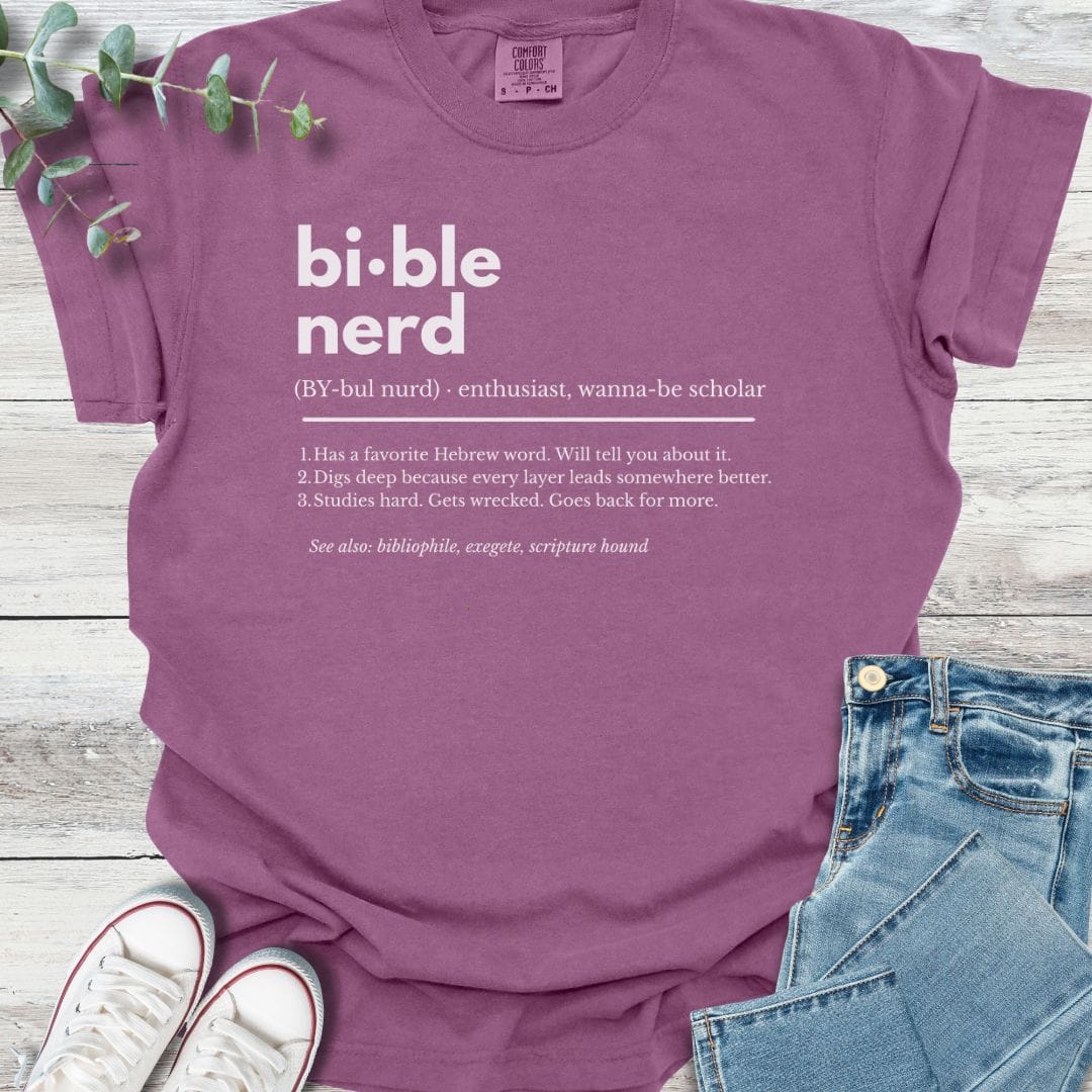 Bible Nerd Definition T-shirt in Berry - Christian graphic tee