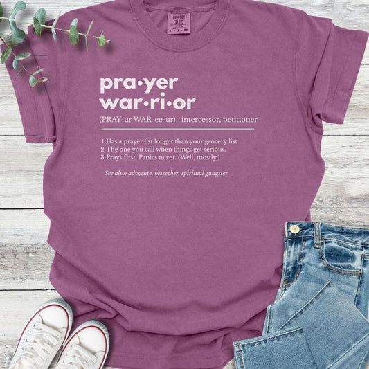 Prayer Warrior Definition T-shirt in Berry - Christian graphic tee