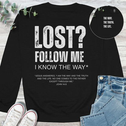 Follow Me Sweatshirt in Black - Christian graphic sweatshirt