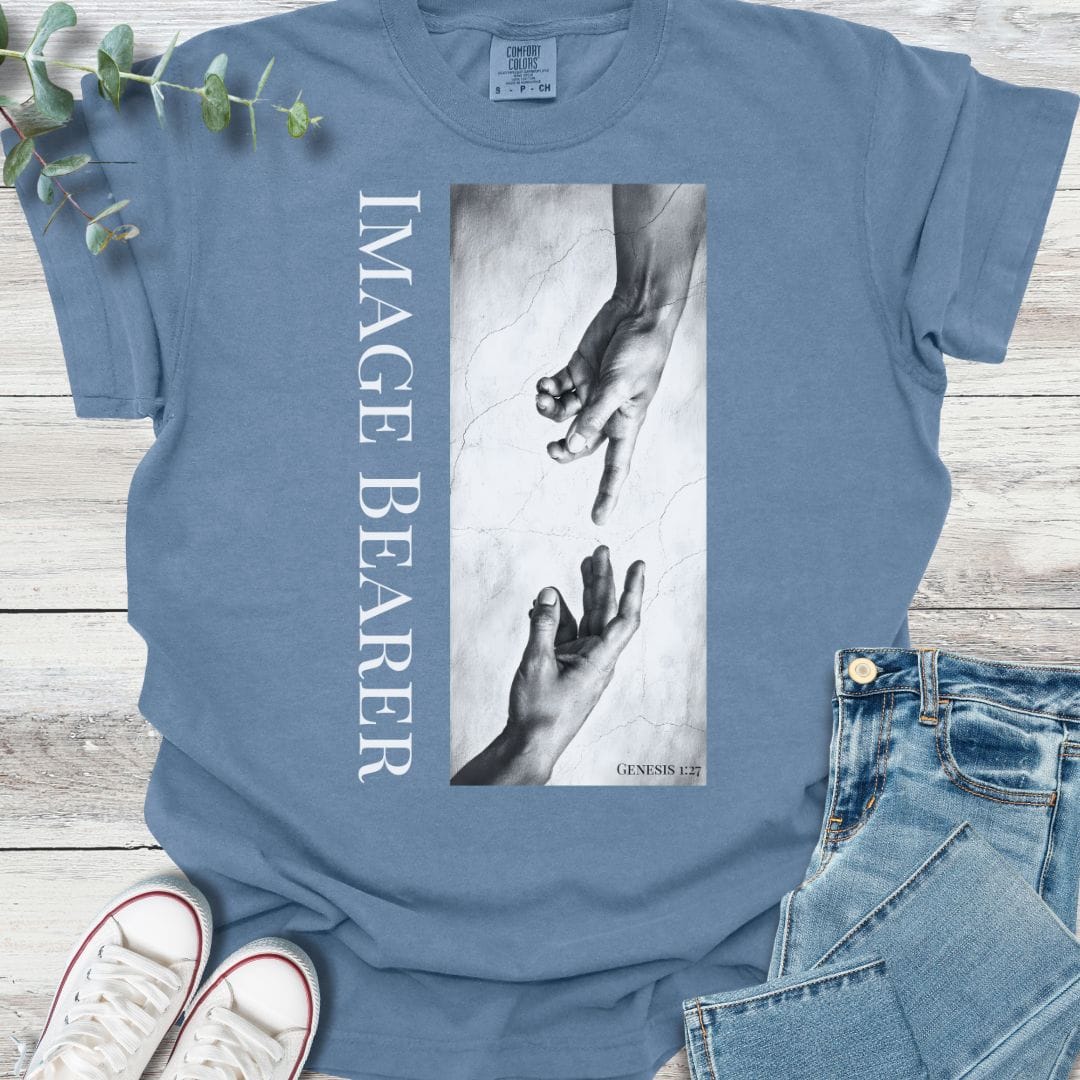 In His Image T-Shirt in Blue Jean - Christian graphic tee