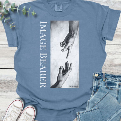In His Image T-Shirt in Blue Jean - Christian graphic tee