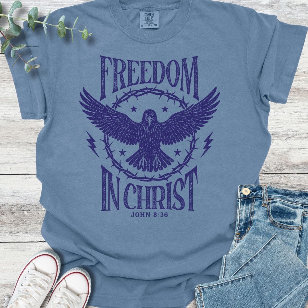 True Freedom T-shirt in Blue Jean - Christian graphic tee