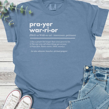 Prayer Warrior Definition T-shirt in Blue Jean - Christian graphic tee