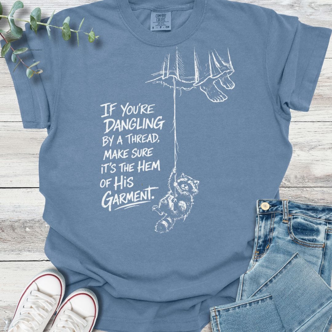 Hanging On T-Shirt in Blue Jean - Christian graphic tee