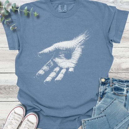 Nail Scarred Hand T-Shirt in Blue Jean - Christian graphic tee