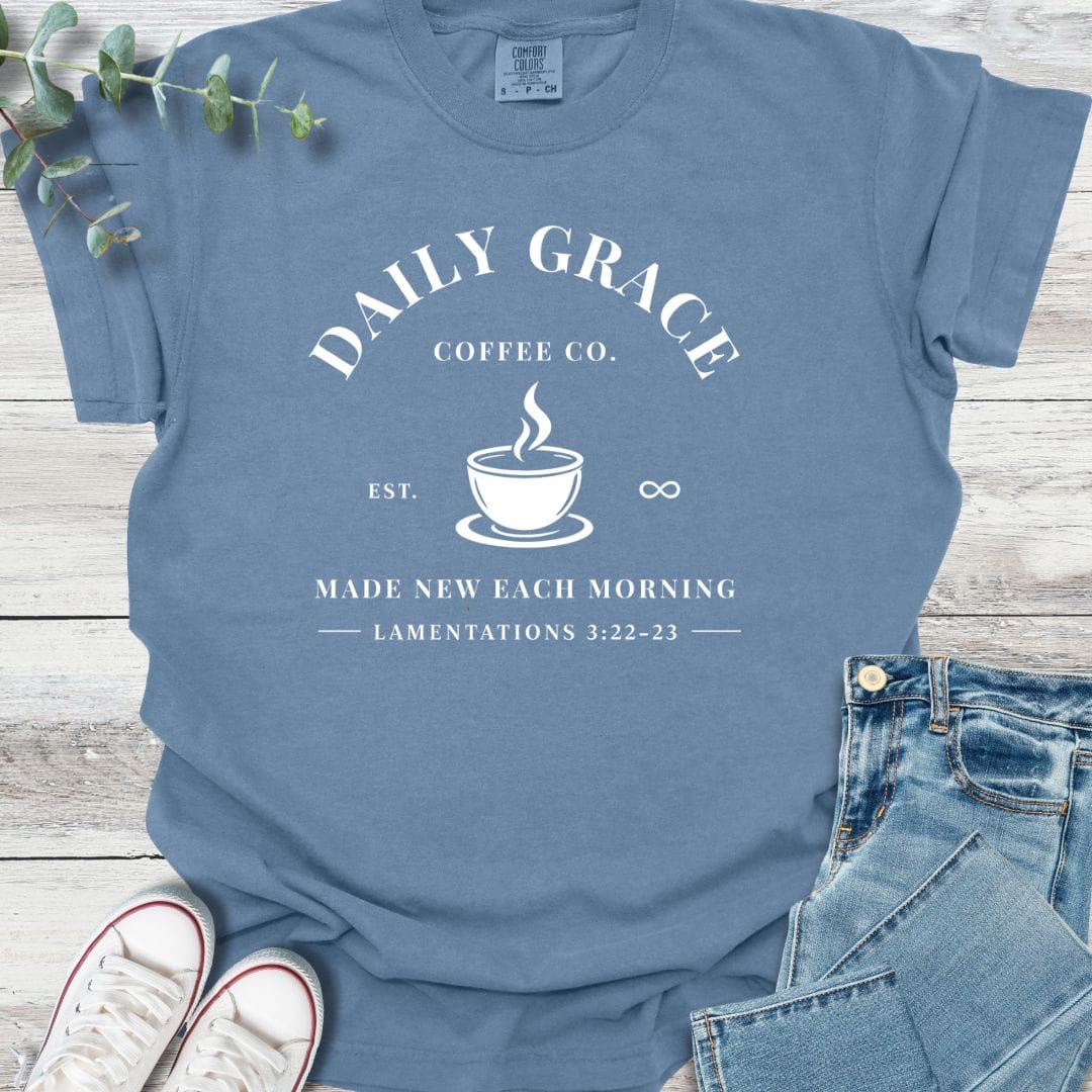 Daily Grace T-shirt in Blue Jean - Christian graphic tee