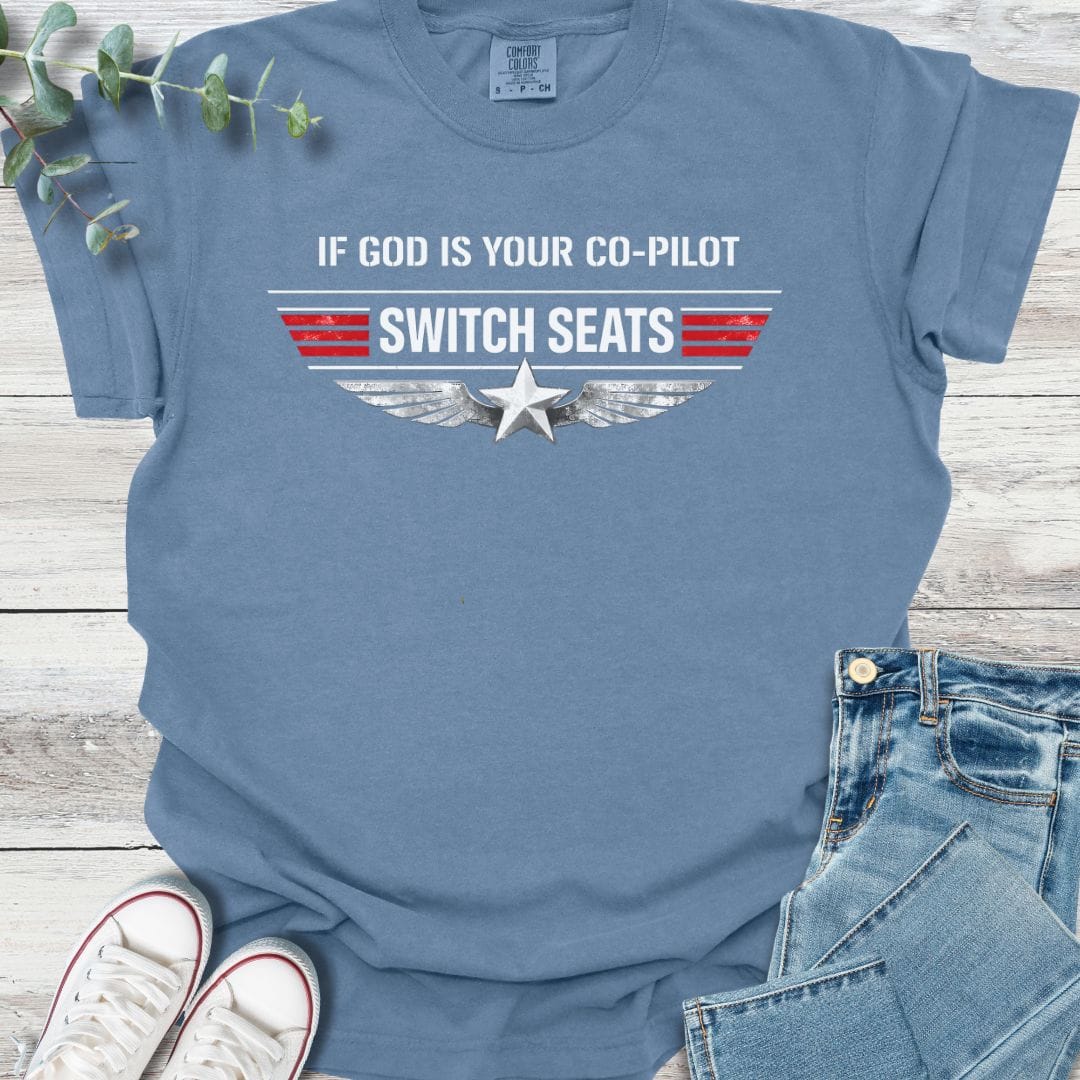 Co-Pilot T-shirt in Blue Jean - Christian graphic tee