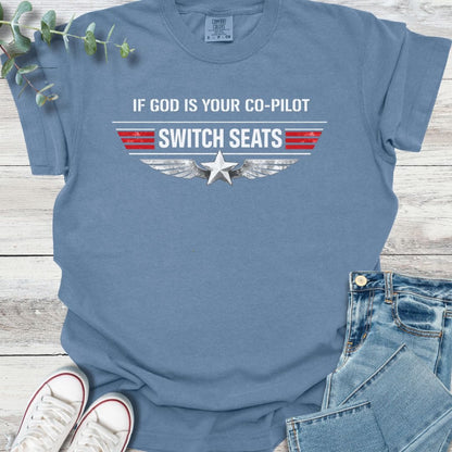 Co-Pilot T-shirt in Blue Jean - Christian graphic tee