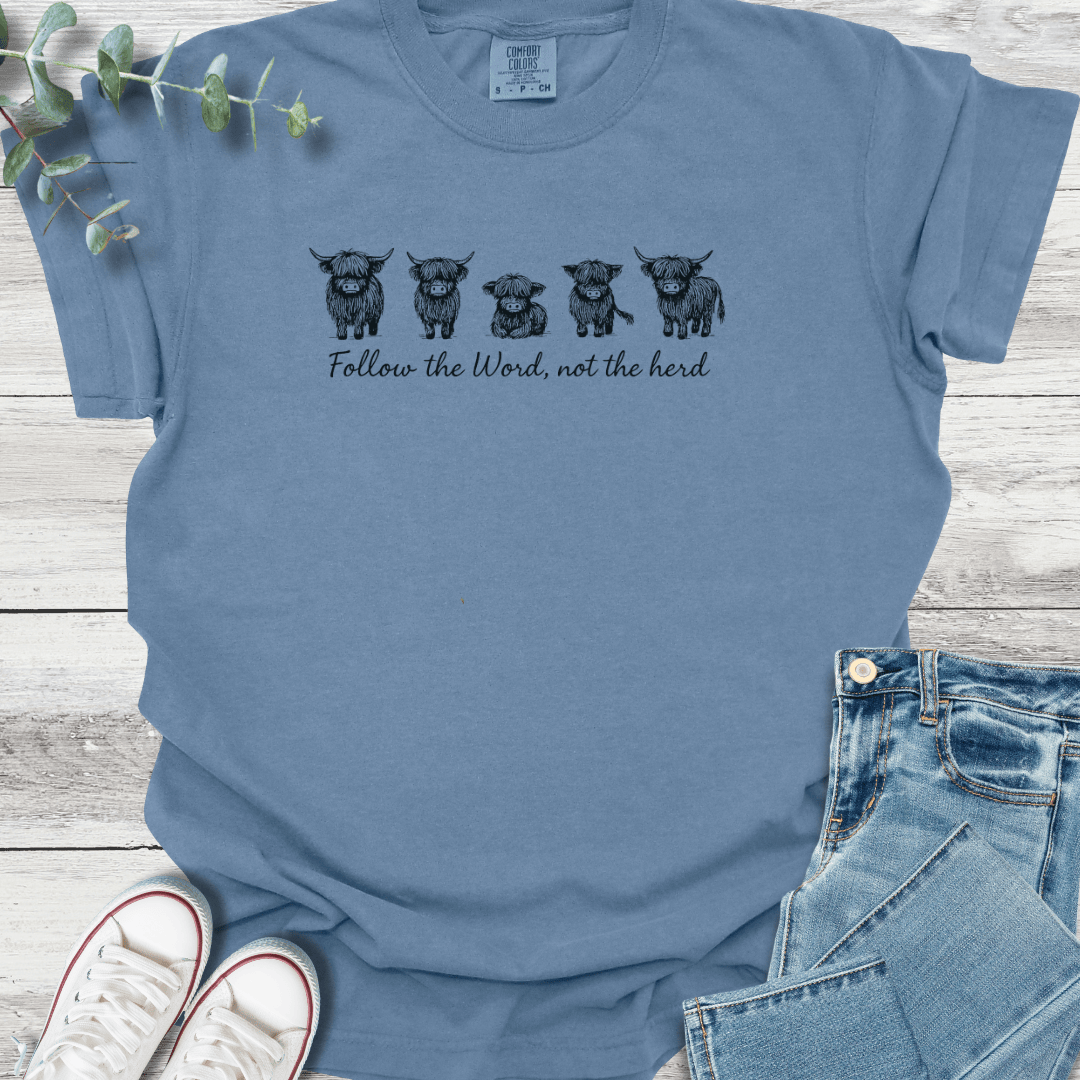 Highland Herd T-shirt in Blue Jean - Christian graphic tee