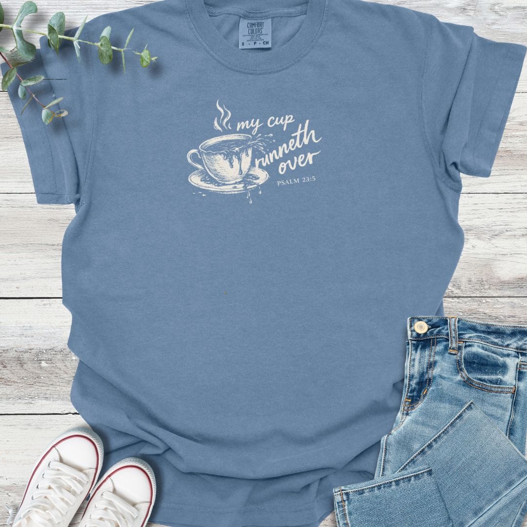 Runneth Over T-shirt in Blue Jean - Christian graphic tee